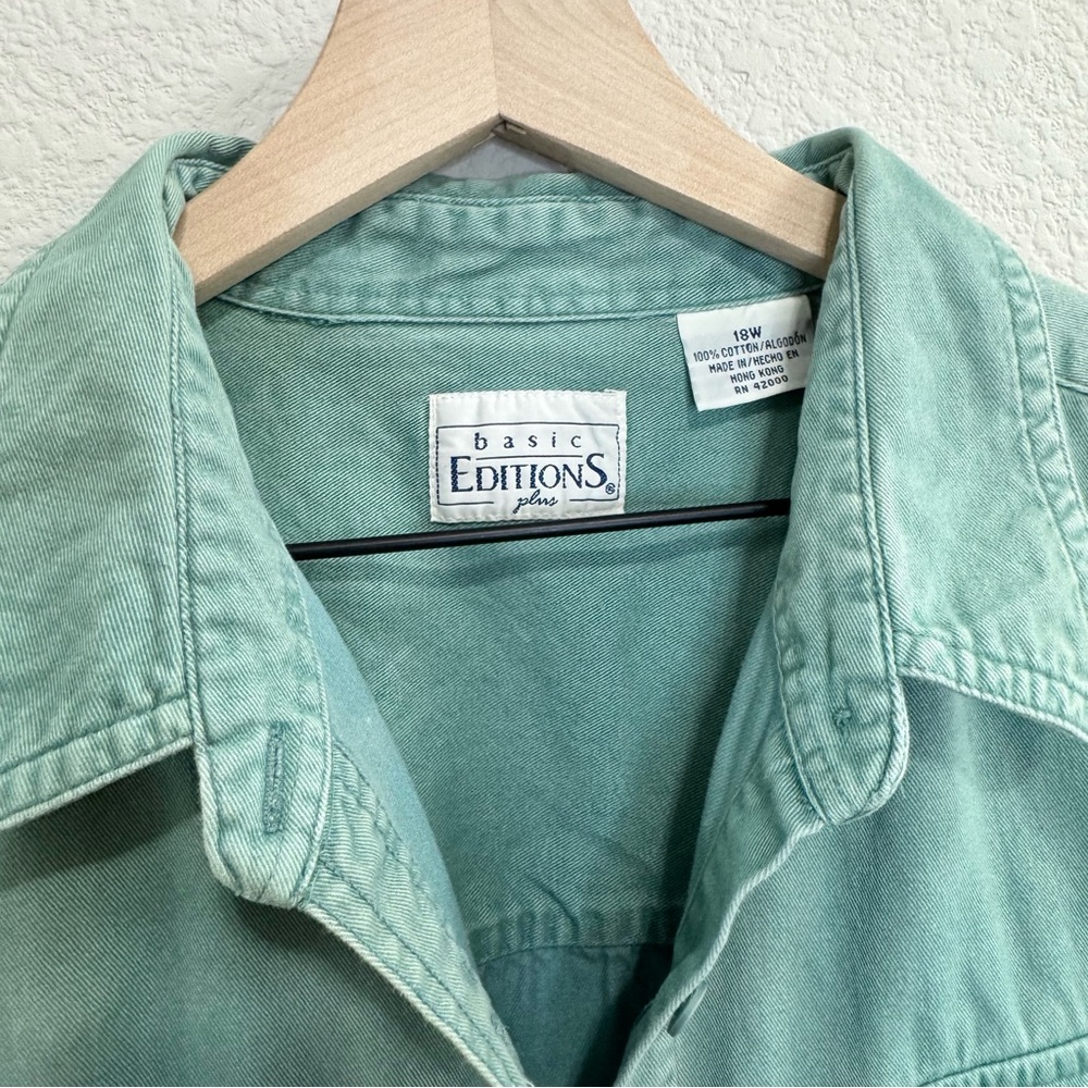 Vintage Mint Green Button-Up Shirt -Basic Edition… - image 5